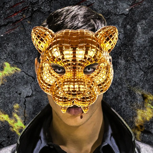 Three pcs men halloween dance party plastic material cosplay golden leopard mask