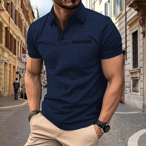 New casual plus-size slight stretch 6-color lattice texture polo shirt