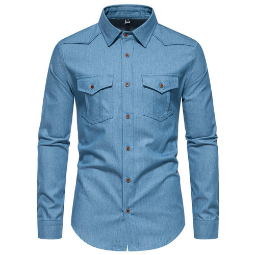 Casual non-stretch simple solid color all-match denim shirt