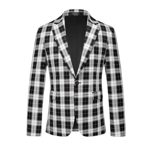 Elegant plus size non-stretch 3-colors plaid print slim blazer