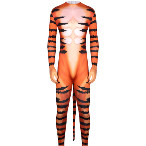 Plus size slight stretch tiger pattern halloween costumes(with tail)