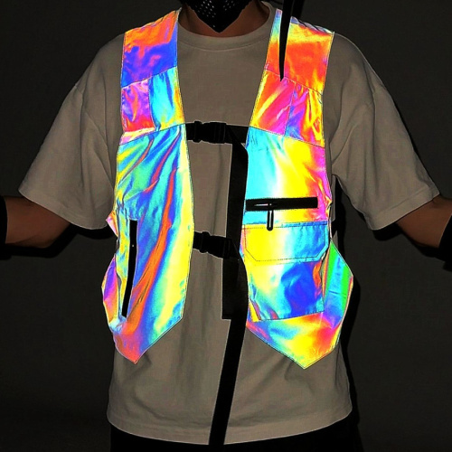 Stylish non-stretch multicolor reflective vest outerwear(only outerwear)