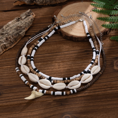 Four pcs new stylish geometric shell beads handmade necklace (mixed length)