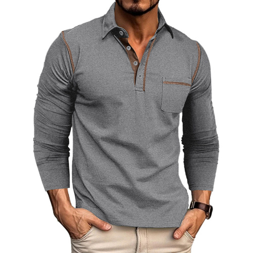 Casual plus size non-stretch 8 colors long sleeve retro polo shirt