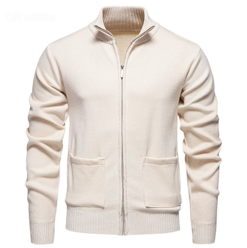 Casual plus size slight stretch solid color zip-up knitted cardigan