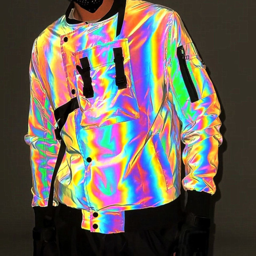 Stylish plus size non-stretch colorful reflective long sleeve jacket