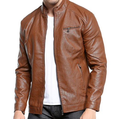 Casual plus size non-stretch solid color slim thick leather jacket