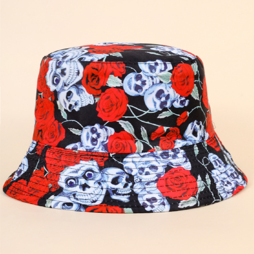 Men casual skull and flower printing bucket hat 58cm