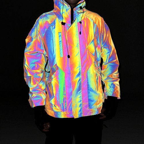 High street style non-stretch multicolor reflective hooded loose outerwear