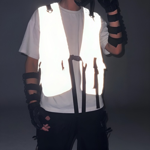 Stylish plus size non-stretch reflective hip hop cargo vest outerwear