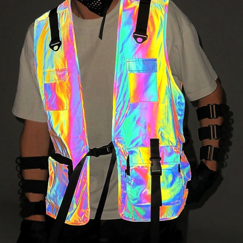 Stylish plus size non-stretch muilticolor reflective cargo vest outerwear