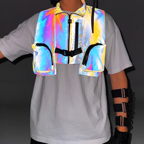 Stylish non-stretch multicolor reflective crop outerwear vest(only vest)